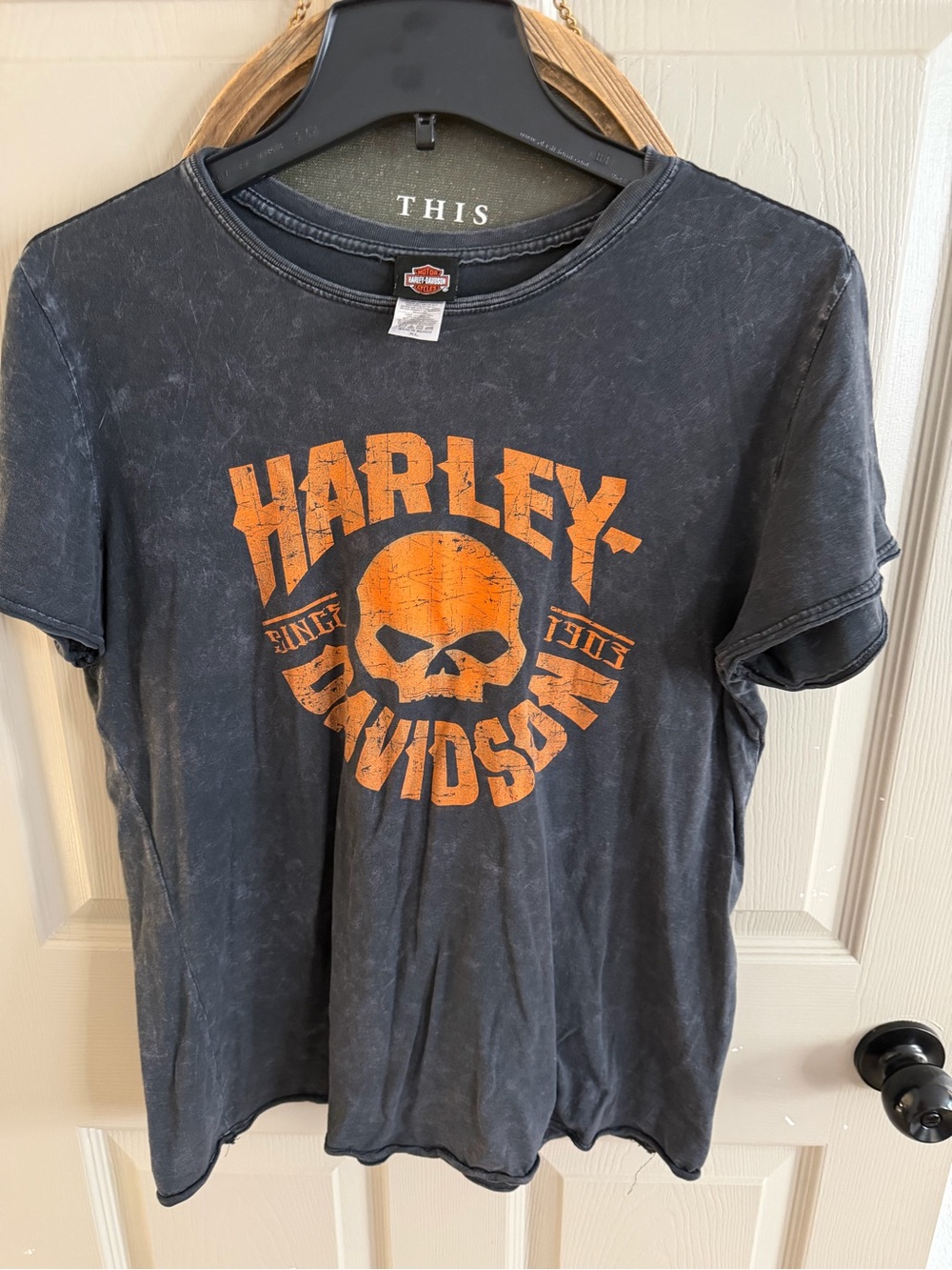 Harley-Davidson Black Tee with Orange Logo Patch